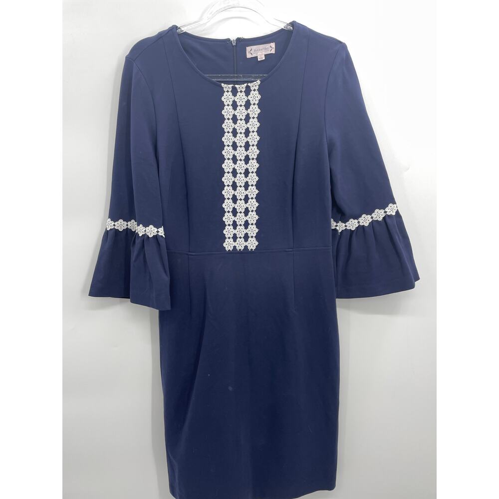 NANETTE LEPORE Womens Blue Bell Sleeve Lace Detail Stretch Dress Size 8 Coquette - Picture 2 of 10